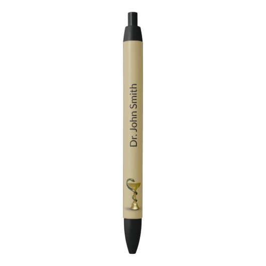 Medische slang Bowl Beige Hygieia Gold Caduceus Zwarte Inkt Pen (Voorkant Verticaal)