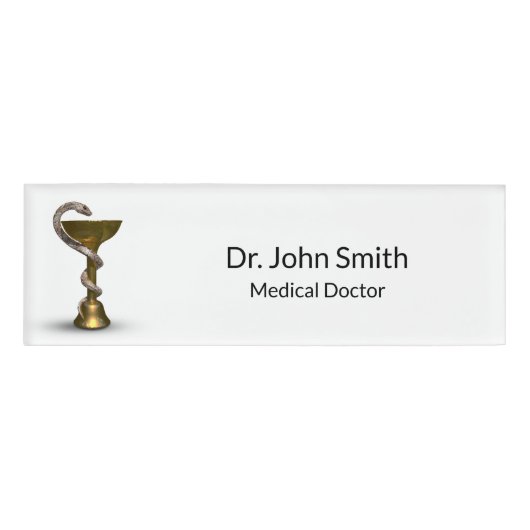 Medische slang Bowl Bronze Hygieia White Caduceus Naambadge (Voorkant)