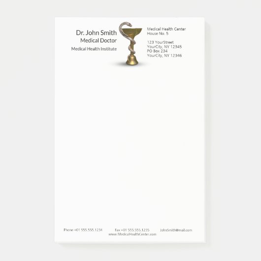 Medische slang Bowl Hygieia White Caduceus Bronze Post-it® Notes (Voorkant)