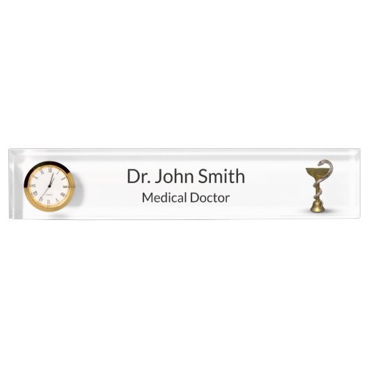 Medische slang Bronze Bowl Hygieia White Caduceus Naambordje (Voorkant)