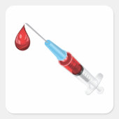 Medische spuit met bloed druppel vierkante sticker (Voorkant)