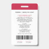 Medische Staf ID + Barcode Verticaal Badge (Achterkant)