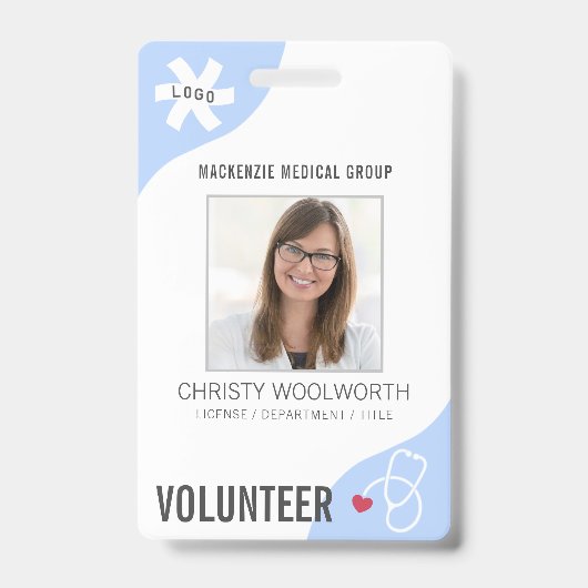 Medische Stethoscoop Bewerkbaar Blauw Vrijwilliger Badge (Voorzijde)