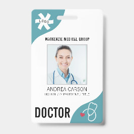 Medische Stethoscoop Bewerkbare Blauwgroen DOCTOR Badge