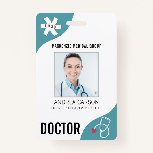 Medische Stethoscoop Bewerkbare Blauwgroen DOCTOR Badge (Voorkant)