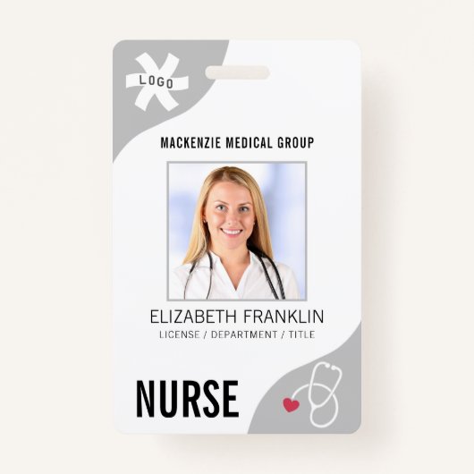 Medische Stethoscoop Bewerkbare Grijze Verpleegste Badge (Voorkant)