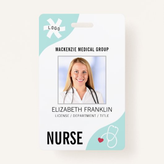 Medische Stethoscoop Bewerkbare Mint Green NURSE Badge (Voorkant)
