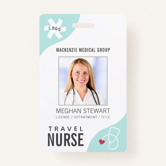 Medische Stethoscoop Bewerkbare Mint TRAVEL NURSE Badge (Voorkant)