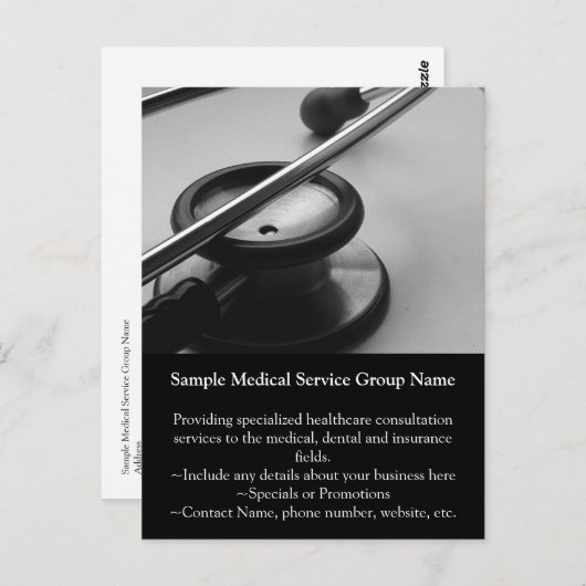 Medische stethoscoop, zwart en wit briefkaart (Voorkant / Achterkant)