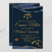 Medische Universitaire Marine Blauw en Goud Afstud Kaart (Voorkant / Achterkant)