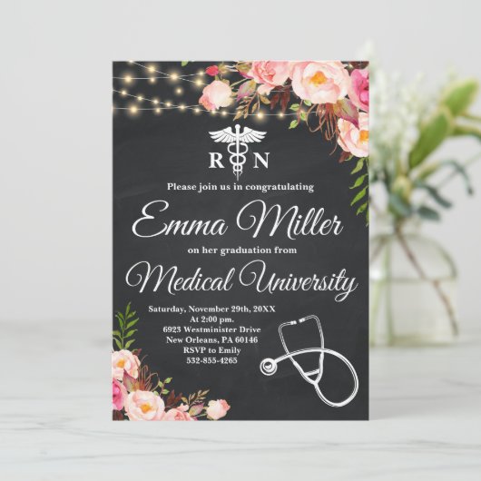 Medische Universiteit Boho Floral Afstuderen Kaart (Staand voorkant)