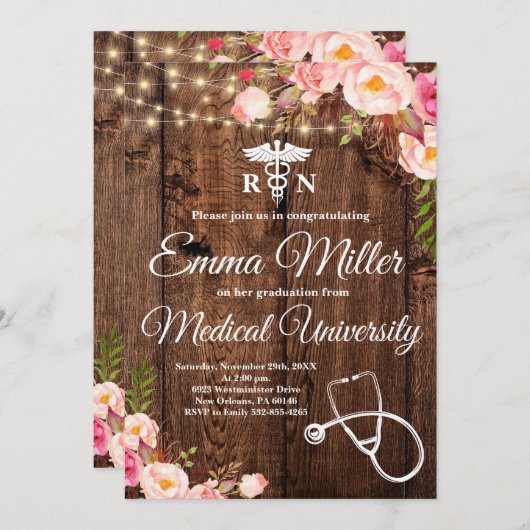 Medische Universiteit Boho Floral Afstuderen Kaart (Voorkant / Achterkant)