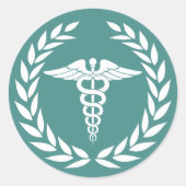 Medische Verpleegkunde Caduceus Symbool Blauwgroen Ronde Sticker (Voorkant)