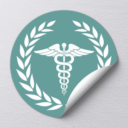 Medische Verpleegkunde Caduceus Symbool Blauwgroen Ronde Sticker