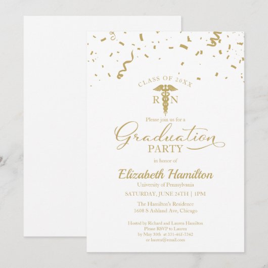 Medische Verpleegschool Afstudeerder Party Gold Co Kaart (Voorkant / Achterkant)