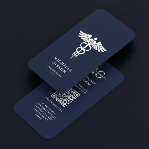 Medische Verpleegster Caduceus Donker Marine Blauw Visitekaartje