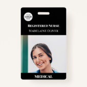 Medische Verpleegster ID Foto Zwart Eenvoudige Log Badge (Voorkant)