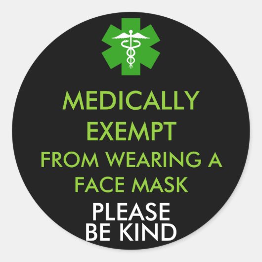 Medische vrijstelling van gezichtsmaskers ronde sticker (Voorkant)