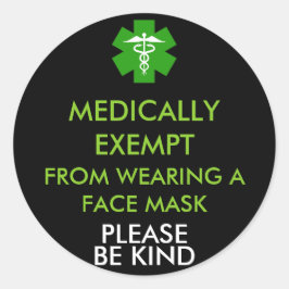 Medische vrijstelling van gezichtsmaskers ronde sticker