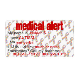 Medische waarschuwing Autisme Awareness Labels