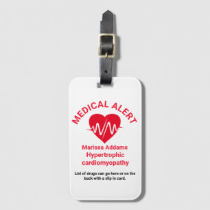 Medische waarschuwing, hartpatiënt bagagelabel