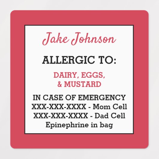 Medische Waarschuwing Kinderen Allergie Waarschuwi Labels (Design 1)