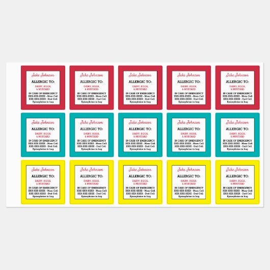 Medische Waarschuwing Kinderen Allergie Waarschuwi Labels (Vel)