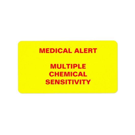 Medische waarschuwing: meervoudige chemische gevoe etiket (Voorkant)