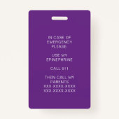 Medische waarschuwingen voor voedselallergie badge (Achterkant)