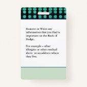 Medische waarschuwingskaart Kaart Fotonaam Aangepa Badge (Achterkant)