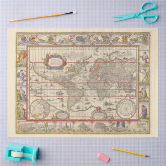 Medische Wereldkaart (door Willem Blaeu) Tissuepapier (Craft)