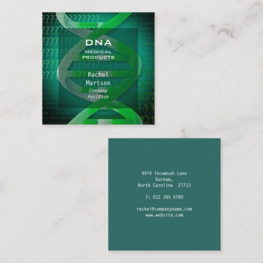Medische Wetenschap Groene DNA Moderne Vierkante Visitekaartje (Voorkant / Achterkant)