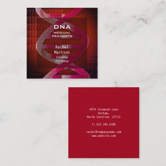 Medische Wetenschap Rood DNA Modern Vierkante Visitekaartje (Voorkant / Achterkant)
