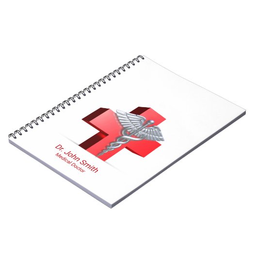 Medische Zilveren 3D Caduceus Kruis Rood Notitieboek (Linkerzijde)