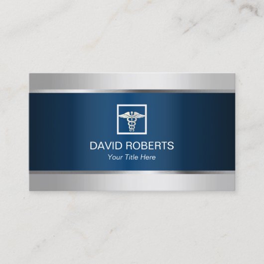 Medische Zilvergrens Elegant Navy Blue Metallic Visitekaartje (Voorkant)
