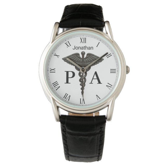 Medische Zwarte Caduceus Arts Assistent Mannen Horloge (Voorkant)