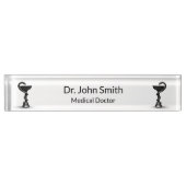 Medische zwarte slang Bowl Hygieia White Caduceus Naambordje (Voorkant)