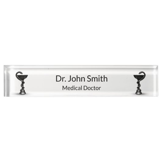 Medische zwarte slang Bowl Hygieia White Caduceus Naambordje (Voorkant)