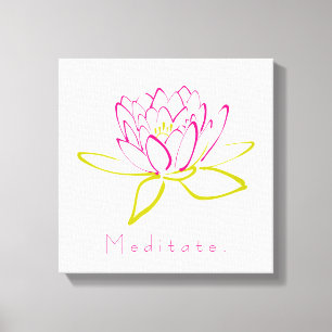 Meditaat. Illustratie Lotus Flower/Water Lily Canvas Afdruk