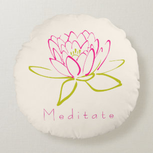 Meditaat. Illustratie Lotus Flower/Water Lily Rond Kussen