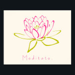 Meditaat. Lotus Flower Poster<br><div class="desc">Meditaat onder een omtrek van een lotusbloem. De in roze geschetste zaden en de in groen geschetste bladeren. Witte achtergrond van fijne eggshell.</div>