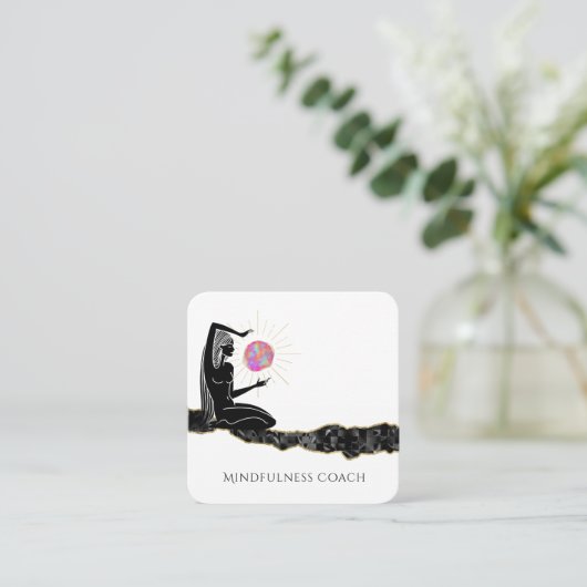 *~* Meditate Pink Opal Moon QR code GODDESS Vierkante Visitekaartje (Staand voorkant)