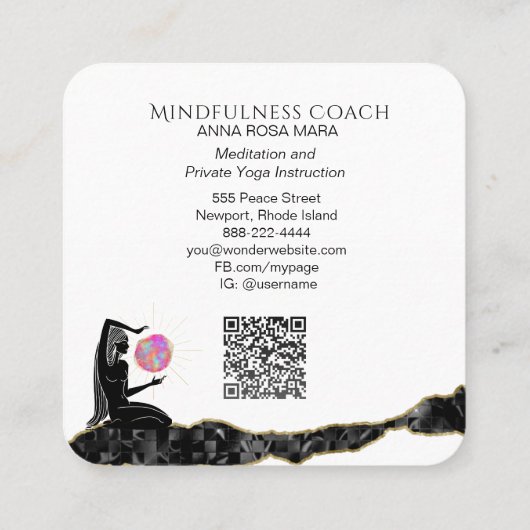 *~* Meditate Pink Opal Moon QR code GODDESS Vierkante Visitekaartje (Achterkant)