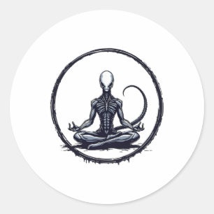 Meditatie Aliën Grappige Sci-fi Horror Parodie Zen Ronde Sticker