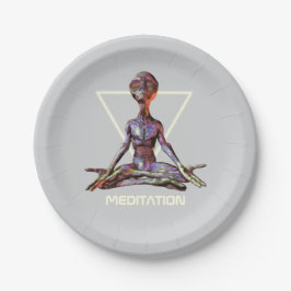 Meditatie. Alien in rustige houding Papieren Bordje