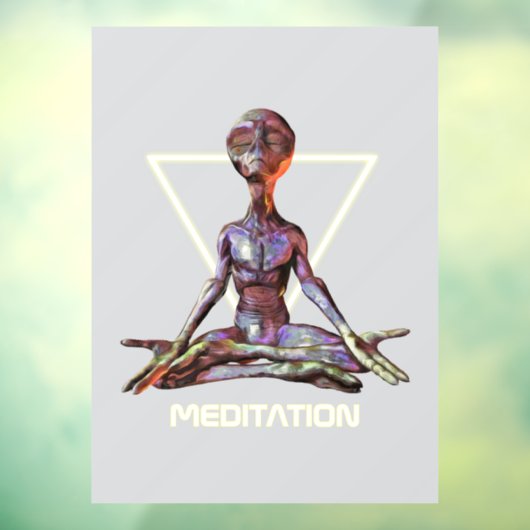 Meditatie. Alien in rustige houding Raamsticker (Vel 3)