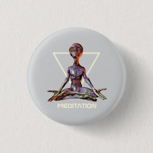 Meditatie. Alien in rustige houding Ronde Button 3,2 Cm