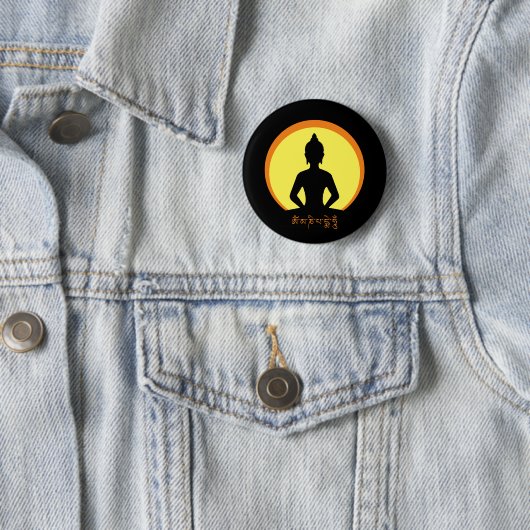 Meditatie, Boeddha & Mantra (tibetan) Ronde Button 5,7 Cm (In situ)