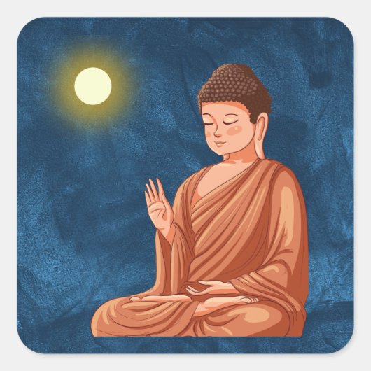 Meditatie Boeddha onder Moon on Blue Abstract Vierkante Sticker (Voorkant)