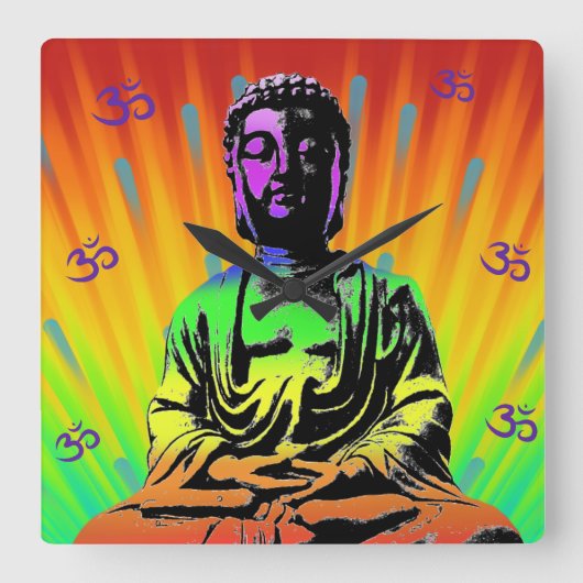 Meditatie Boeddha Vierkante Klok (Voorkant)